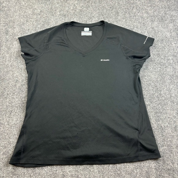 COLUMBIA Black Short Sleeve V-Neck Omni Freeze Zero Sweat Activated Cooling Lrg - Picture 1 of 8